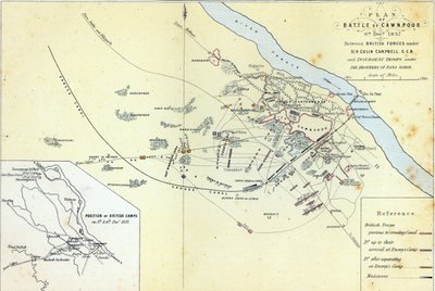 Plan der Schlacht von Cawnpoor, 6. Dezember 1857, graviert von Guyot und Wood, veröffentlicht von William Mackenzie, ca. 1860 von English School